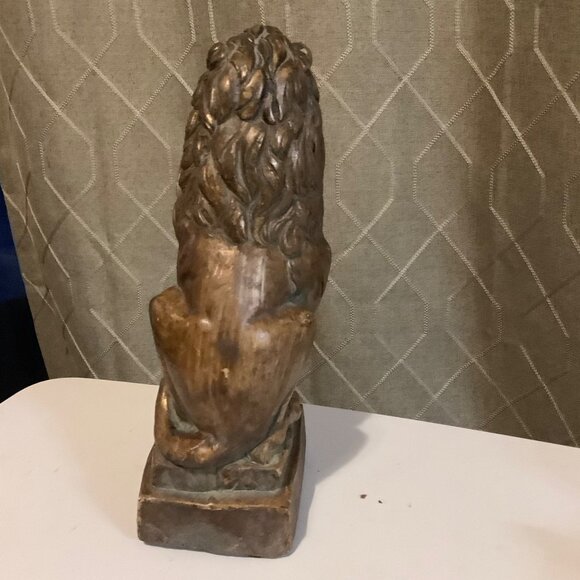 Vtg Heavy Plaster Lion Statue Animal Sculpture 8.5” Bronze Finish Patina Decor - Picture 3 of 8